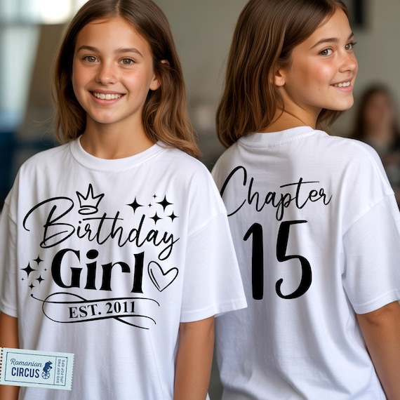 15th Birthday Girl Shirt SVG, PNG, Chapter 15 Svg, Est. 2011 Svg, Black, White, Pink, Blue Design, for Cricut, Sublimation