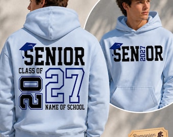 File SVG per la classe senior del 2027, design personalizzato per la laurea con il nome della scuola, file PNG personalizzato per il taglio della laurea.