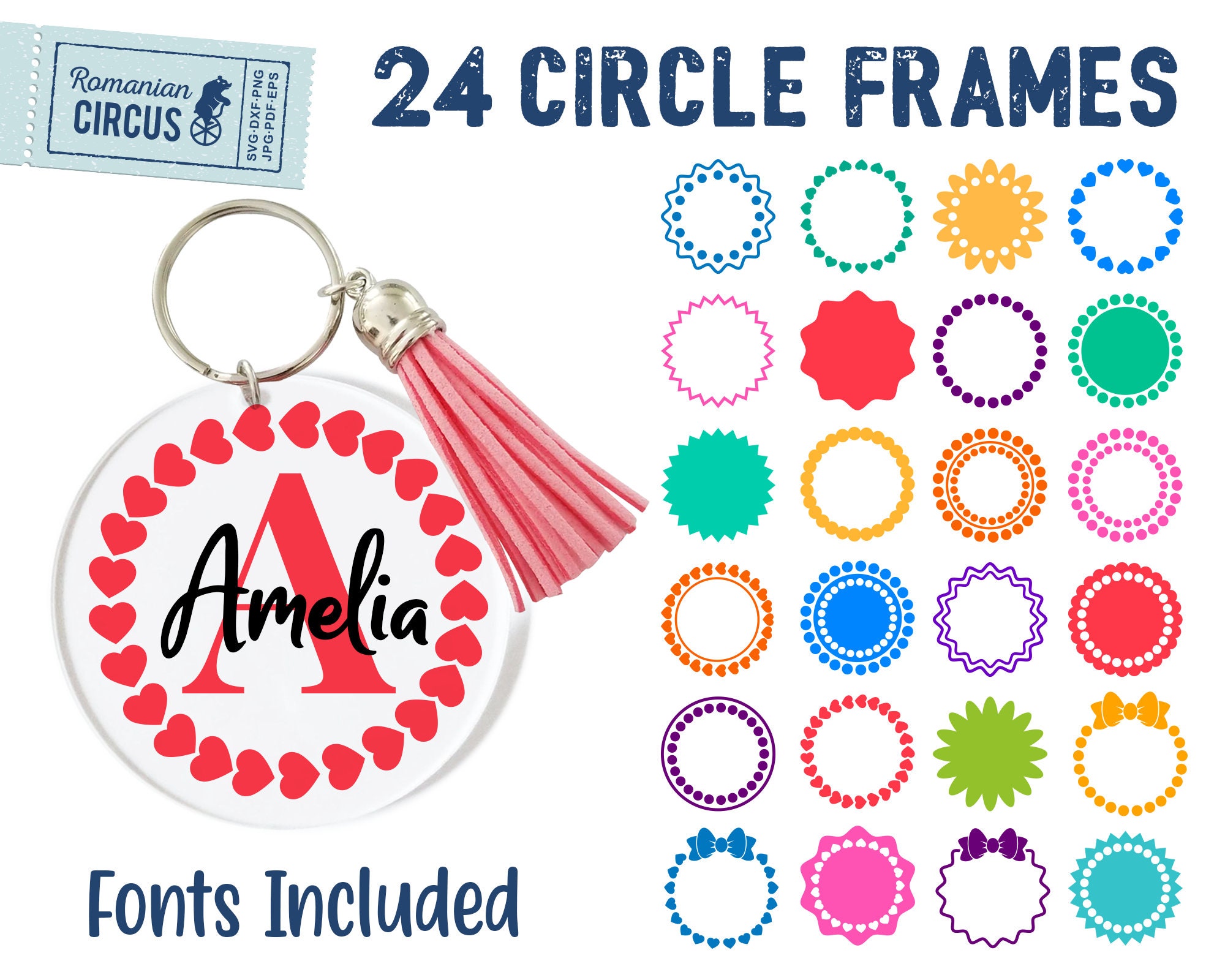 Keychain Svg Keyring Svg Circle Frames Svg Round Monogram Etsy