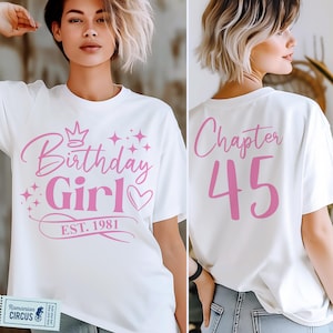 45th Birthday Girl Shirt SVG, PNG, Chapter 45 Svg, Est. 1981 Svg, Front & Back/ Black, White, Pink, Blue, for Cricut, Sublimation
