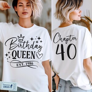 40th Birthday Shirt Svg, Png, Birthday Queen Est. 1986 Svg, Chapter 40 Svg, Front + Back, Design in Black, Pink, Cricut, Sublimation, DTF image 3