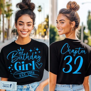 32th Birthday Shirt Svg, Png, Birthday Girl Est. 1994 Svg, Chapter 32 Svg, Front + Back,  Black, Pink, Blue, White, for Cricut, Sublimation