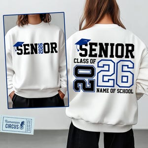 Senior Class Of 2026 Svg, Png, Black Navy Blue Sports Design, Back/ Front, Senior 2026 Svg, High School, College, Personalized Senior Shirt