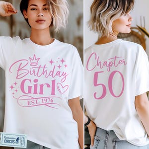 Chica de 50 cumpleaños SVG, PNG, Capítulo 50, Camiseta de 50 cumpleaños SVG, Est. 1976, Diseño azul, negro, blanco y rosa, para Cricut, Sublimación