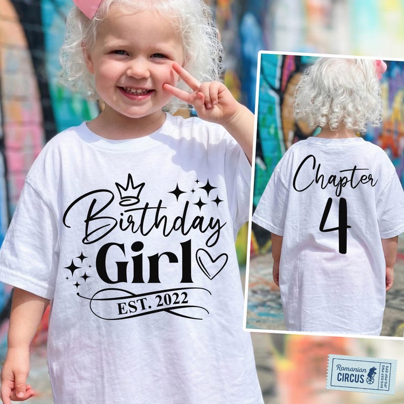 4-årsdagsflicka SVG, PNG, Kapitel fyra Svg, Etablerat 2022, 4 år gammal, 4-årsdagsflicka tröja Svg, Fram + Bak, Svart, Vit, Rosa, Blå bild 3