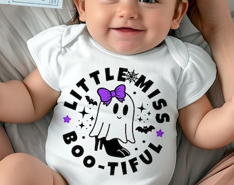 Little Miss Boo-Tiful Svg, Png, Girl Halloween Shirt Svg, Baby, Kids Halloween Svg, Cute Ghost With Bow Svg, Cricut, Silhouette, Sublimation