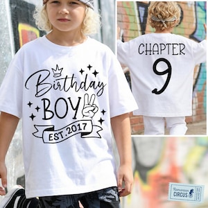 9th Birthday Boy Shirt SVG, PNG, Chapter 9, Est. 2017, Front + Back, Black, Blue, White, for Cricut, Sublimation
