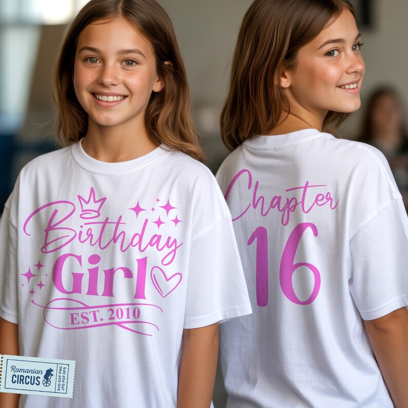 16歳の誕生日の女の子 SVG、PNG、第16章 SVG、設立2010年 SVG、16歳の誕生日の女の子のシャツ SVG、前面背面、白ピンク、黒、クリカット、昇華 画像 2