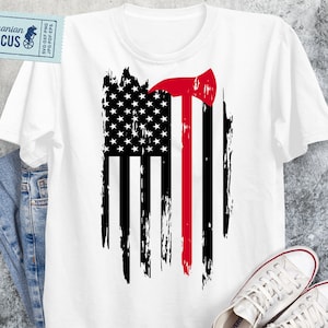 Thin Red Line Svg, Red Line Flag Svg, Firefighter Svg, Firefighter Flag Svg, Firefighter’s Axe Svg, Fireman Shirt Svg pour Cricut Silhouette