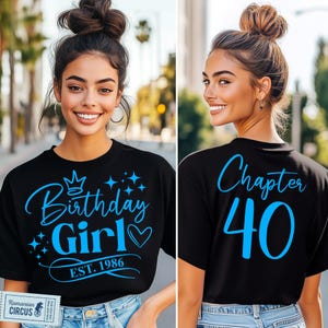 Birthday Girl Est. 1986 Svg, Png, Chapter 40 Svg, 40th Birthday Shirt Svg, Blue, Pink, Black, White Design, for Cricut, Sublimation, DTF