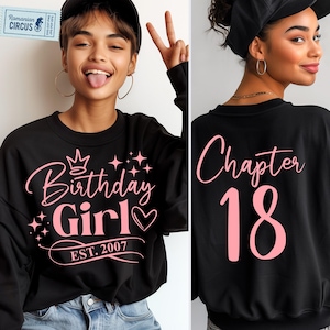 Fille d'anniversaire est. 2007 Svg, png, chapitre 18 Svg, 18e anniversaire fille Svg, recto et verso, design rose, Cricut, Silhouette, sublimation, DTF