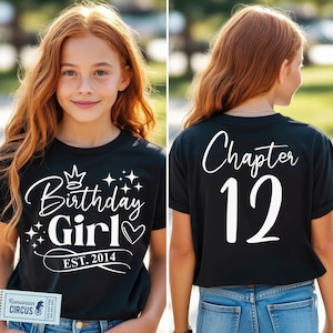 12th Birthday Girl SVG, PNG, Chapter 12 Svg, Est. 2014, 12 Years Old, 12th Birthday Girl Shirt Svg, Front & Back, for Cricut, Sublimation