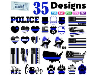 Police SVG, PNG Bundle, Personalize Shirt with Thin Blue Line Heart, Flag, K-9 (Digital Download)