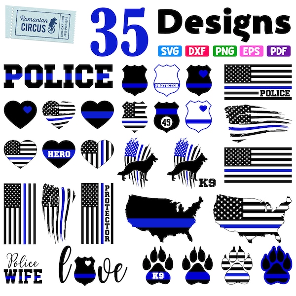 Police Svg Bundle, Thin Blue Line Svg Designs, Police Heart, Flag, Wife, Mom, K-9, Badge, Paw, Ribbon, T-shirt Templates, Car Decal, Sticker