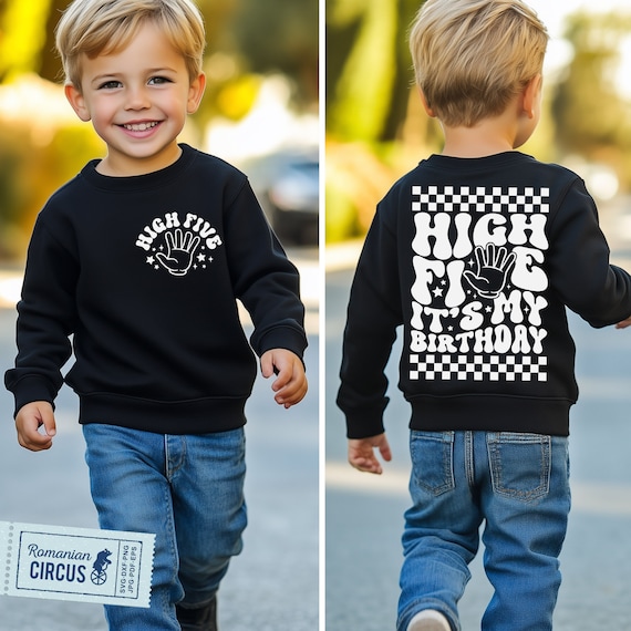 High Five Svg, Png, 5th Birthday Svg, 5th Birthday Shirt Svg, Checkered Retro Design, Black + White, Front & Back, for Cricut, Sublimation