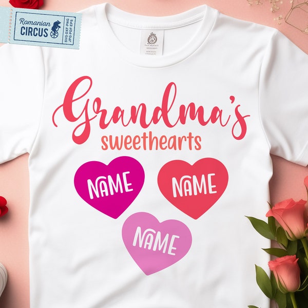 Grandma's Sweethearts Svg, Png, Grandma Of 3 Grandchildren, Valentine's, Mother's Day Grandma Shirt Svg Personalized with Grandkids Names