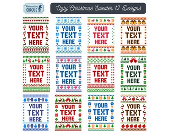 Ugly Christmas Sweater SVG, PNG Bundle, 12 Ugly Sweater Templates, Knitted Font Included, for Cricut, Silhouette, Sublimation