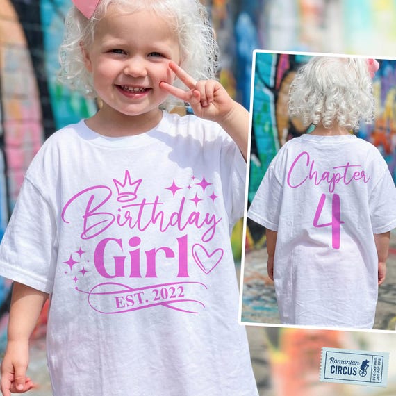 4th Birthday Girl SVG, PNG, Chapter Four Svg, Est. 2022, 4 Years Old, 4th Birthday Girl Shirt Svg, Front + Back, Black, White, Pink, Blue