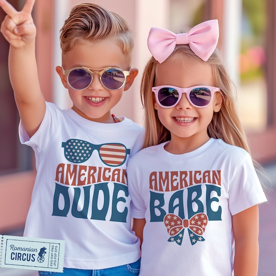 Kids 4th of July Matching Shirts SVG, PNG, American Dude Svg, American Babe Svg, for Boy, Girl, Independence Day Svg, Cricut, Sublimation