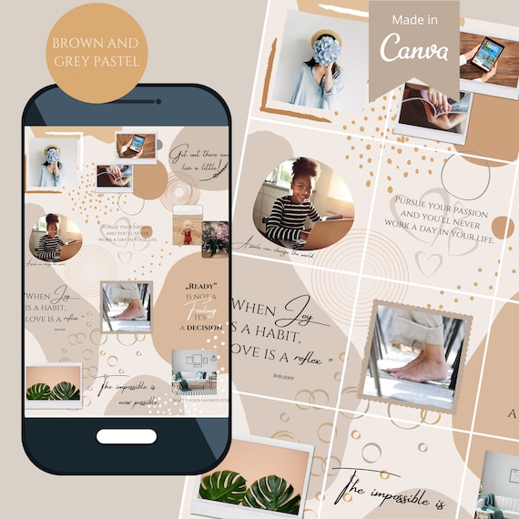 Instagram Canva Puzzle Feed Design Template Brown Grey Pastell No Photoshop  Needed Instagram Templates Canva Templates 12 Post 