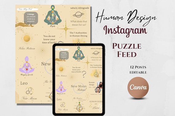 Instagram Human Design Puzzle Feed Template Brown Gold Pastell No Photoshop  Needed Instagram Templates Canva Templates 12 Post 