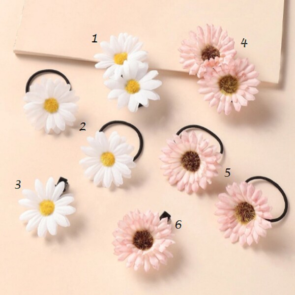 Daisy hair clip, daisy hair tie, daisies, flower hair clip, baby hair clip, toddler hair clip, white flower clip, pink flowers, fall style