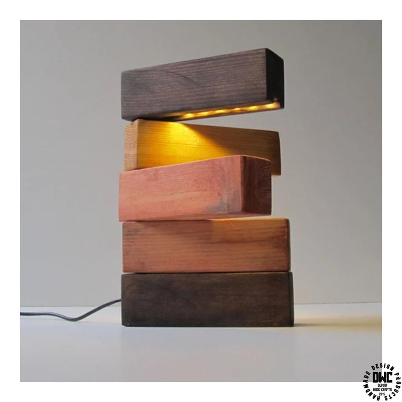 Handmade Decorative Wood Table Lamp - Wooden Table Light - Modern Wood Light - Bedside Book Lamp - Table Lamp discount Decor - Led Table Lamp