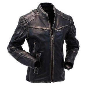 Blouson en cuir noir effet vieilli pour homme, fait main, café racer, café racer, rétro