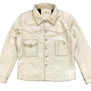 Handmade Genuine Sheep Leather Pearl White Shirt Style Fashion Jacket For Mens