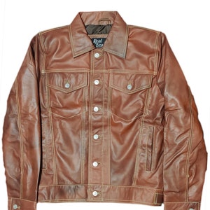 Handmade Brown 100% Sheepskin Leather Jacket Genuine Leather Shirt Style Jacket Mens Brown Leather Jacket Lightweight Leather Jacket