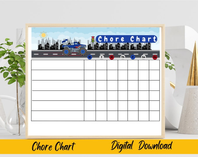 Monster Truck Chore Chart, Custom Chore Chart