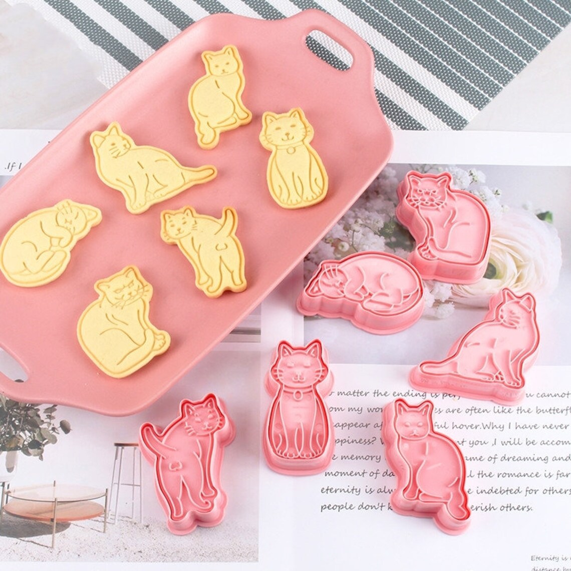 Set of 6 cute cat Cookie Cutters and Stamper 3D cute cat Etsy