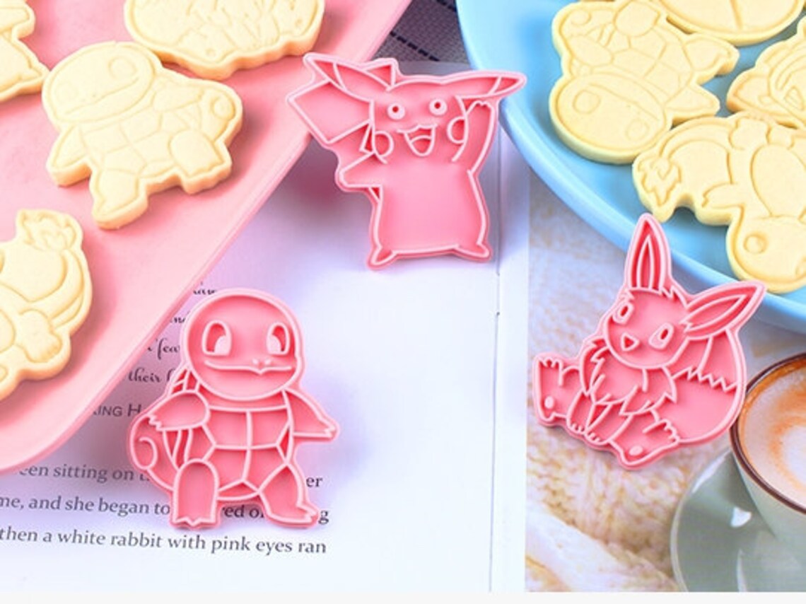 8 Pairs Pokemon Cookie cutter set 3D Biscuit Embossing Etsy