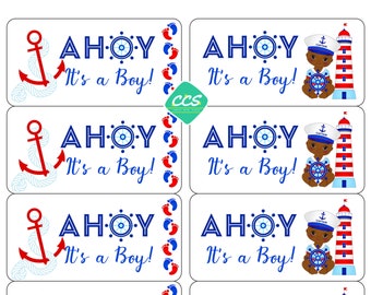 AHOY Boy Sailor Baby Shower Favor Stickers (2x4 Rectangle)