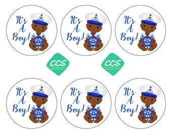 AHOY Boy Sailor Baby Shower Favor Stickers (2 1/2" Circle)