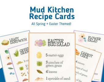 Mud Kitchen Recipe Cards - Homeschool Play Recipes - Play Kitchen Recipes - Imaginative Play Ideas - Sensory Play Accessory - Printable