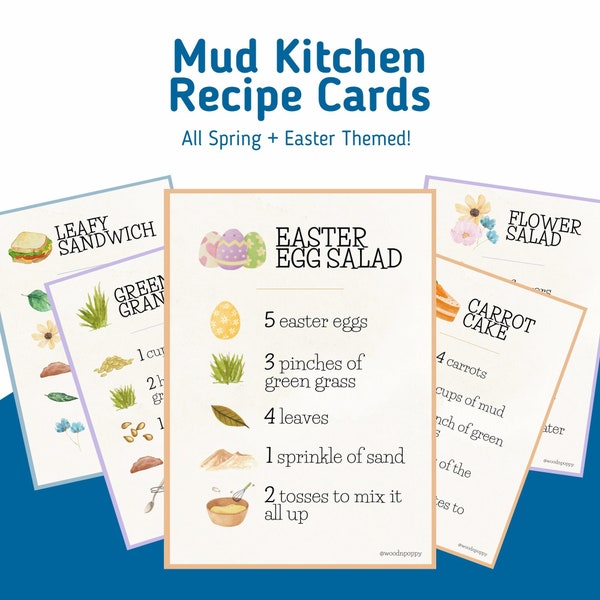 Mud Kitchen Recipe Cards - Homeschool Play Recipes - Play Kitchen Recipes - Imaginative Play Ideas - Sensory Play Accessory - Printable