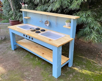 Montessori Wooden Toddlers Mud Table - Handmade Wood Mud Kitchen - Wooden Water Station - Toddlers Toy Kitchen - Kids Wood Mud Table