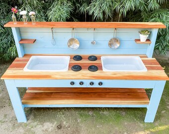 Wooden Childs Outdoor Mud Kitchen - Toy Kitchen for Toddlers - Kids Play Kitchen - Toddlers Mud Table - Sensory Play Table for Children