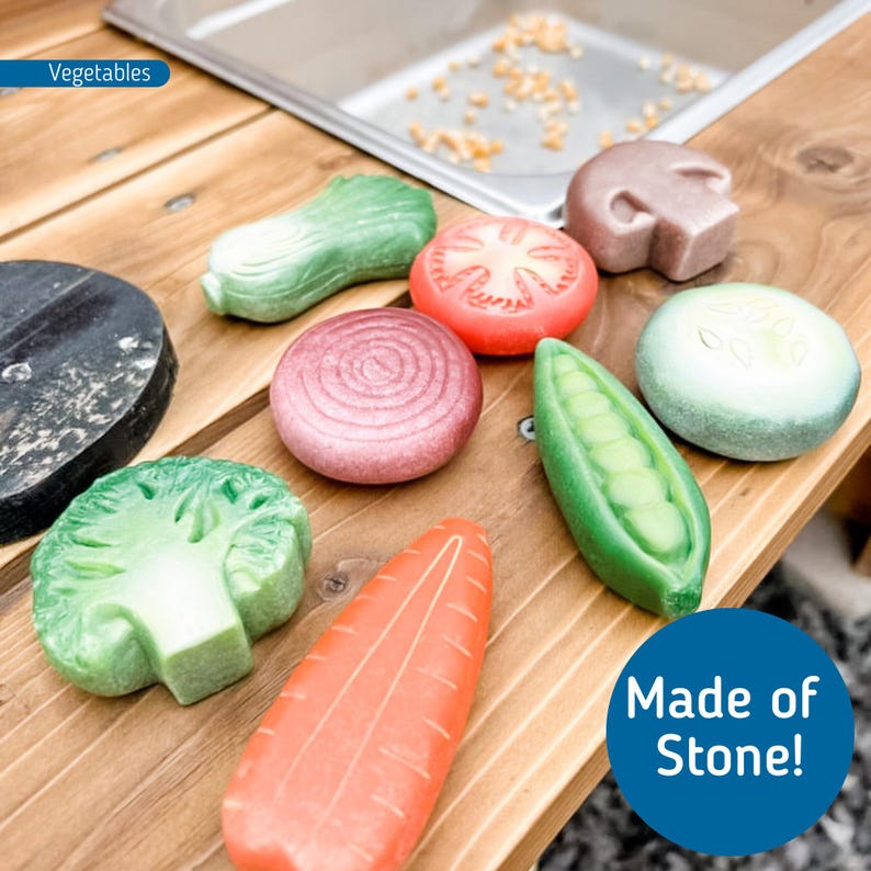 Play Food - Pretend Food Set - Story Rocks - Kitchen Sensory Stones - Mud Kitchen Accessory - Toy Kitchen Add On - Play Food Set - Vegetable Vegetables