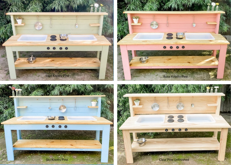 Hand Made Wooden Toy Kitchen for Toddlers Montessori Wood Mud Table Toddlers Sand Table Backyard Kids Kitchen Water Station for Kids image 9
