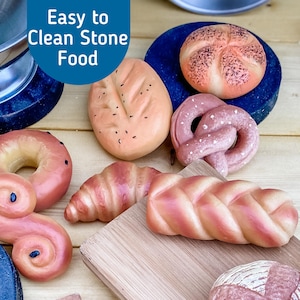 Play Food - Pretend Food Set - Story Rocks - Kitchen Sensory Stones - Mud Kitchen Accessory - Toy Kitchen Add On - Play Food Set - Vegetable Breads of the World