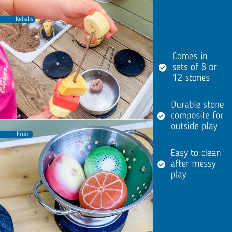 Play Food - Pretend Food Set - Story Rocks - Kitchen Sensory Stones - Mud Kitchen Accessory - Toy Kitchen Add On - Play Food Set - Vegetable image 4