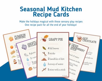 Seasonal Mud Kitchen Recipe Cards - Montessori Printable - Nature Play - Homeschool Material - Mud Kitchen Accessory - Printable Recipe Card