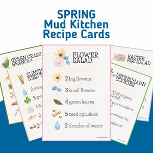 Spring Mud Kitchen Recipe Cards – Printable Set for Kids | Seasonal Sensory Play | 11+ Recipes | Instant Download PDF
