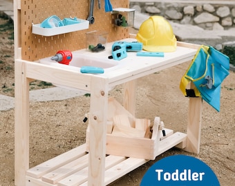 Hand Made Wooden Toy Kitchen for Toddlers - Montessori Wood Mud Table - Toddlers Work Bench - Kids Play Kitchen - Water Station for Kids