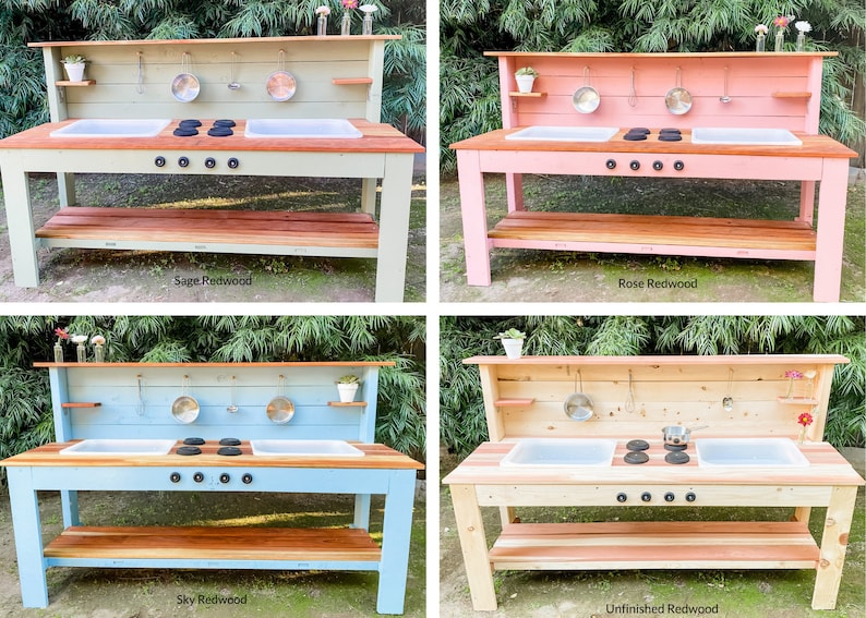 Hand Made Wood Play Kitchen Montessori Wood Mud Kitchen Mud Kitchen for Kids Outdoor Toy Kitchen Wooden Play Kitchen for Kids image 8