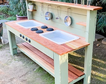 Wooden Mud Kitchen for Kids - Child's Toy Kitchen - Handmade Wood Play Kitchen - Play Kitchen - Outdoor Toy Kitchen - Mud Table for Toddlers