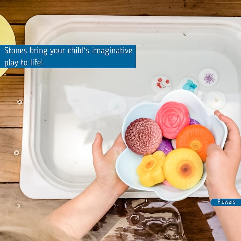 Play Food - Pretend Food Set - Story Rocks - Kitchen Sensory Stones - Mud Kitchen Accessory - Toy Kitchen Add On - Play Food Set - Vegetable Flowers