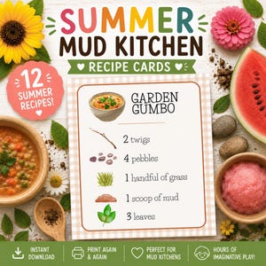 Cartes de recettes de cuisine en boue pour l'été - Idées de jeux sensoriels (téléchargement numérique)